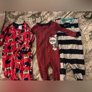 Bundle of 3 footed sleepers Carter's Red and Black Striped Footie with Raccoon